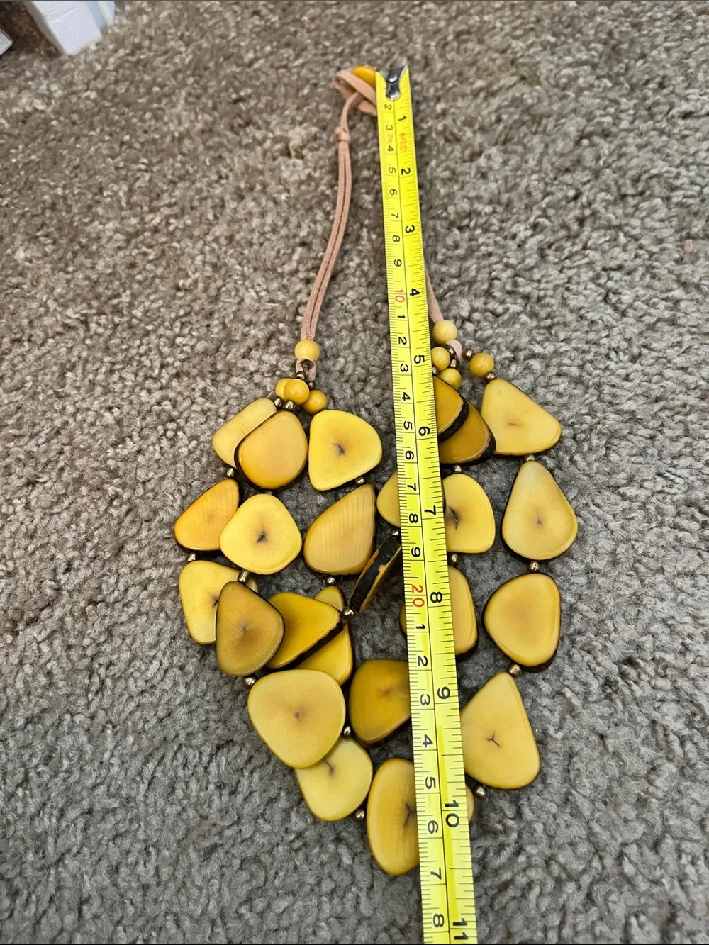 Tagua nuts. Yellow Layered Bead Statement Necklace